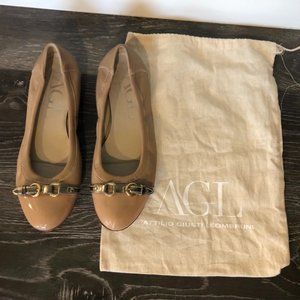 AGL Cap Toe Ballet Flat Nude/Tan Leather Patent Leather Size US 8/EU 38